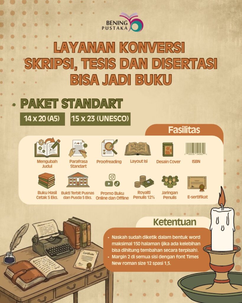 layanan konversi skripsi, tesis, dan disertasi jadi buku di Bening Pustaka
