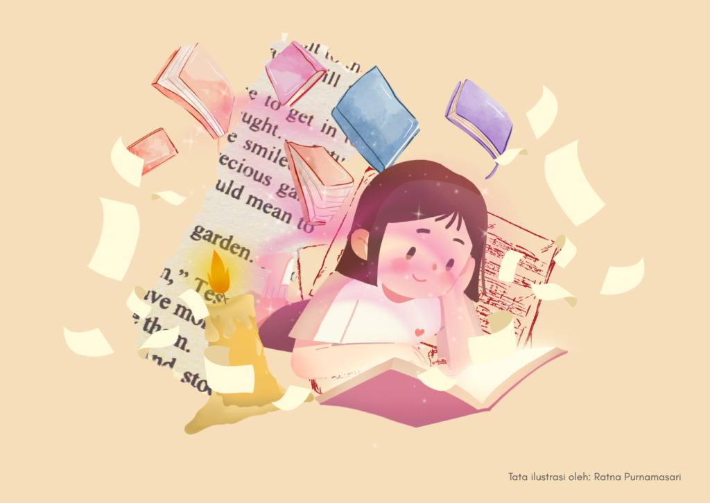 Ilustrasi halaman buku dan kisah-kisah panjangnya